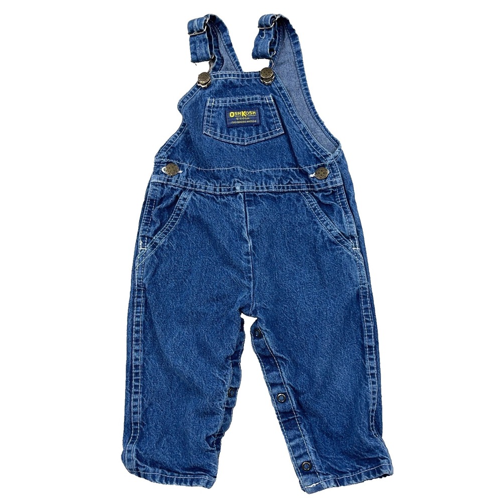 Vintage Oshkosh B'Gosh Boys 18m Bibs Overalls USA Made Denim 90s Kid Core